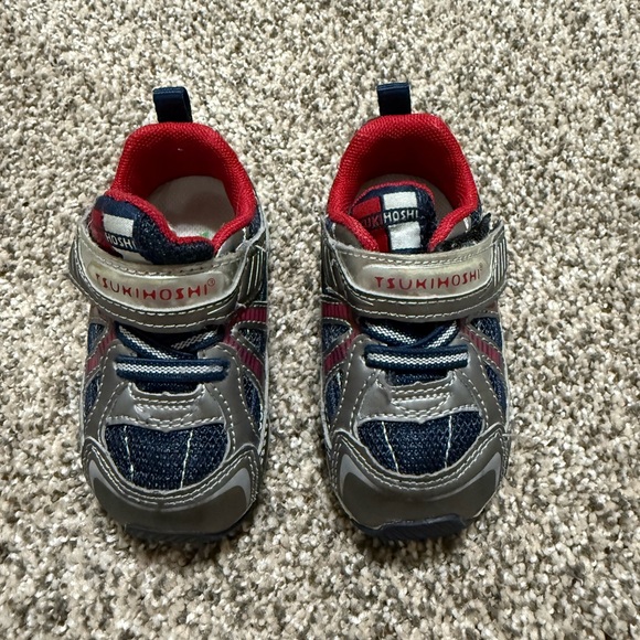 TSUKIHOSHI Storm Cobalt and Steel Baby Sneakers Shoes - Red, Blue, and Gray 5 - Picture 1 of 5